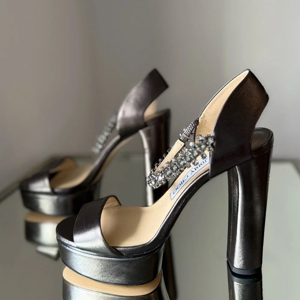 New Jimmy Choo Santina Embellished Satin Platform Sandals  $1,150 38